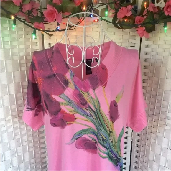 Vtg HSN Roam New York Pink Floral Top Size M Vintage New - Picture 2 of 9